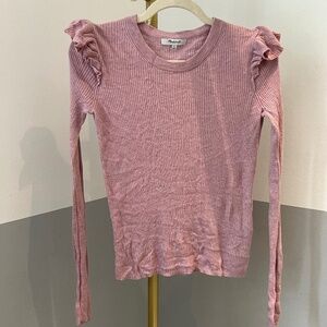 Madewell Pink Sweater Ruffle Sleeve